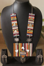 Load image into Gallery viewer, Jute Tribal Fabric Necklace Set Embellished with Oxidised Silver Metal Charms and Mirrors
