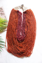 Orange and Maroon Multi-Layer Hand Braided Necklace with Button Closure