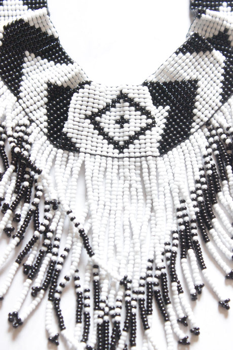 Monochrome Hand Braided Beads Collar Necklace