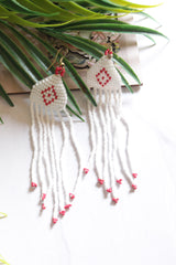 White and Red Hand Braided Beads Collar Necklace