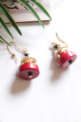 Red Acrylic Beads Gold Metal Accents Necklace Set