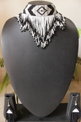 Monochrome Hand Braided Beads Collar Necklace