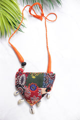 Patch Work Cross-Stitch Hand Embroidered Fabric Necklace with Adjustable Length