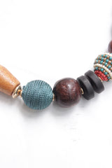 Abstract Shape Wooden Beads Hand Beaded  Necklace