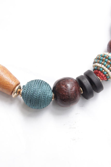 Abstract Shape Wooden Beads Hand Beaded  Necklace