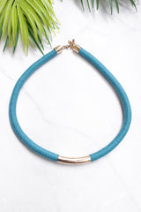 Metal Hasli Choker Necklace Braided with Blue Threads