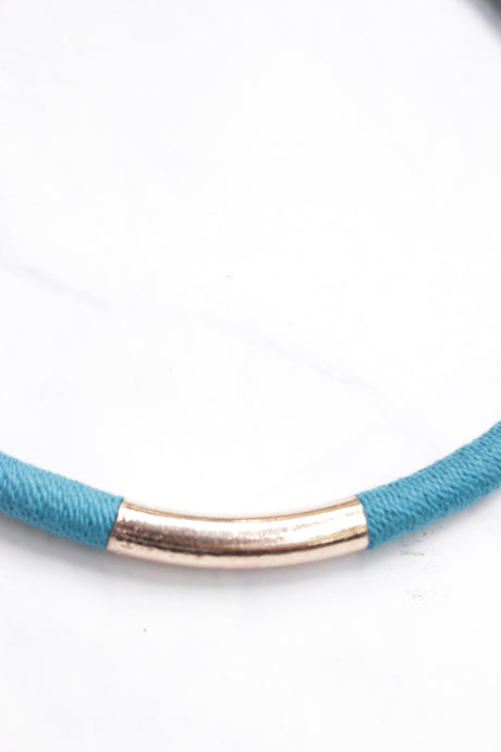Metal Hasli Choker Necklace Braided with Blue Threads