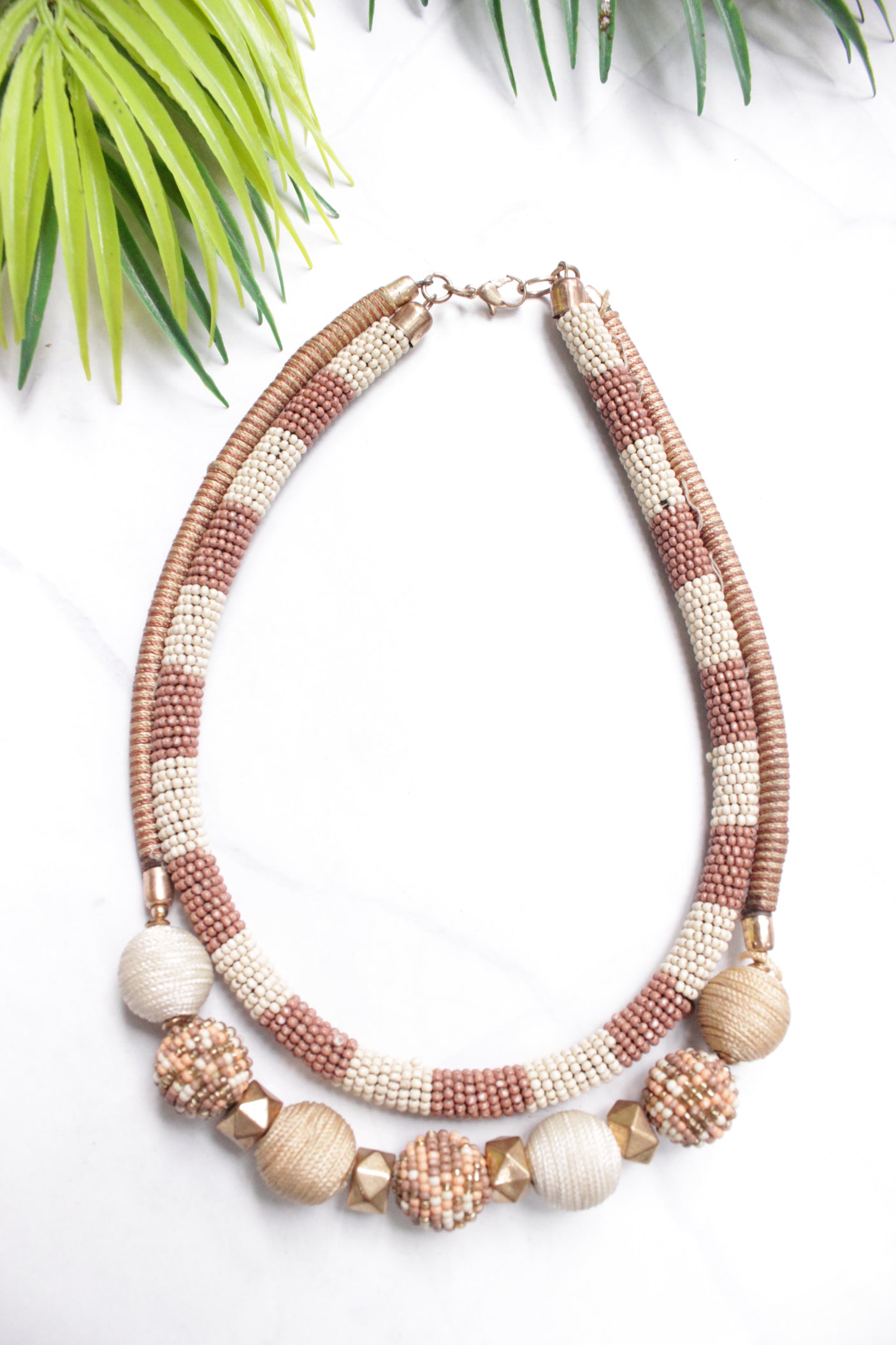 Off-White and Peach Handmade 2 Layer Necklace