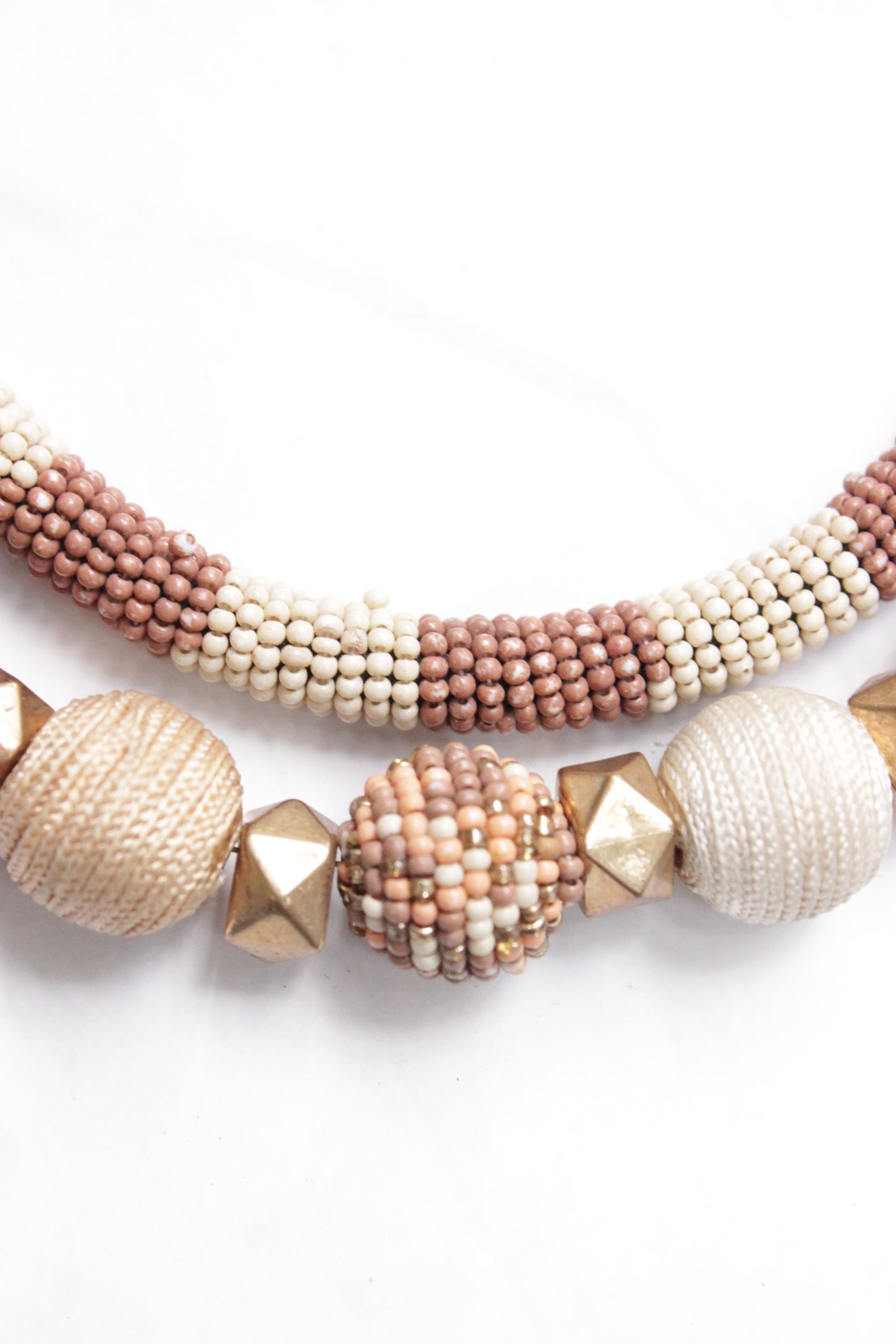 Off-White and Peach Handmade 2 Layer Necklace