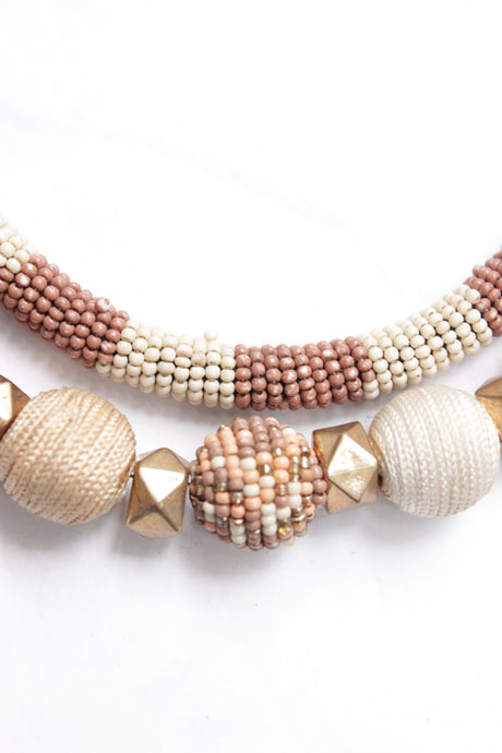 Off-White and Peach Handmade 2 Layer Necklace
