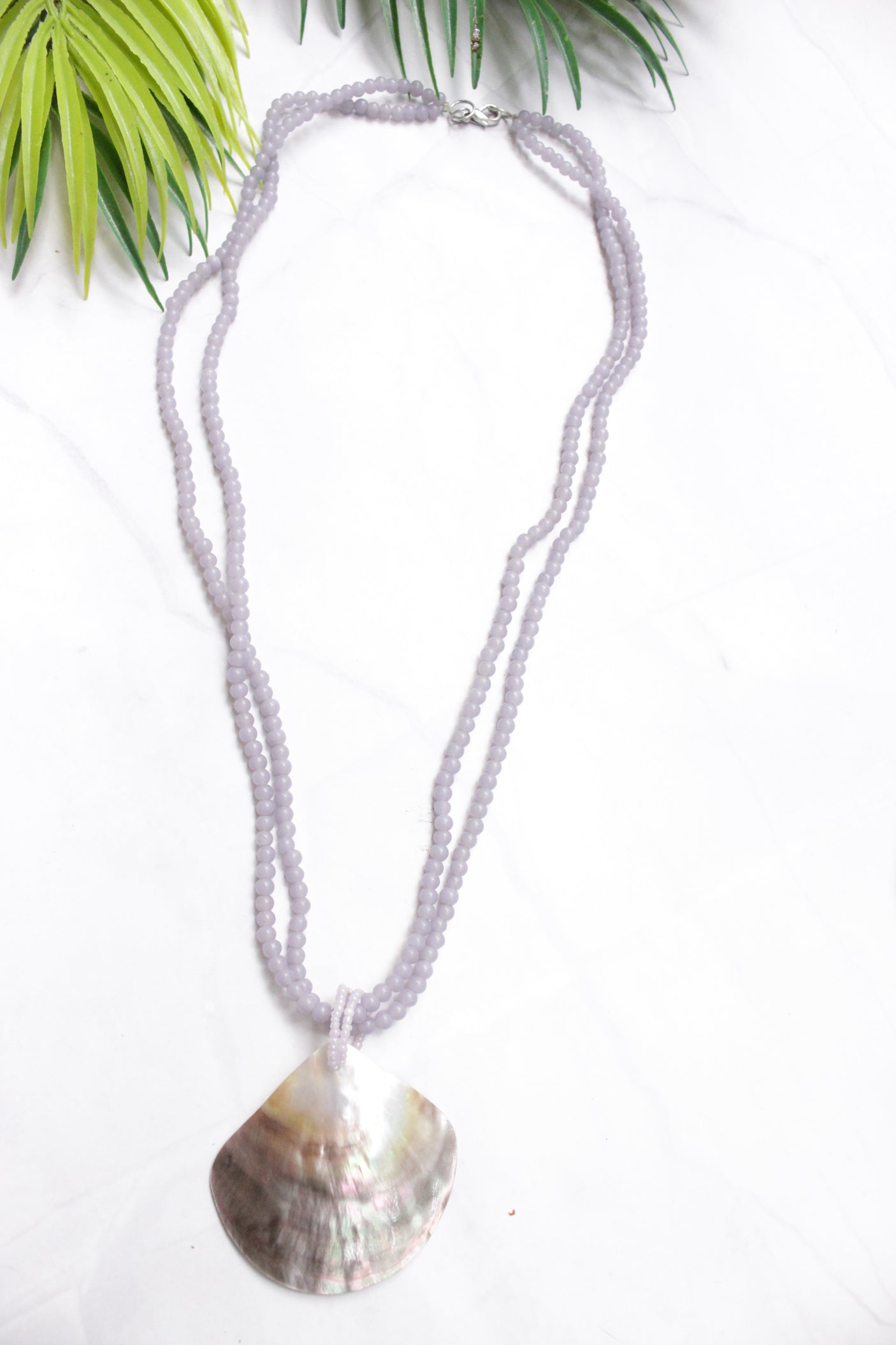 Sea Shell Pendant 2 Layer Purple Beads Necklace