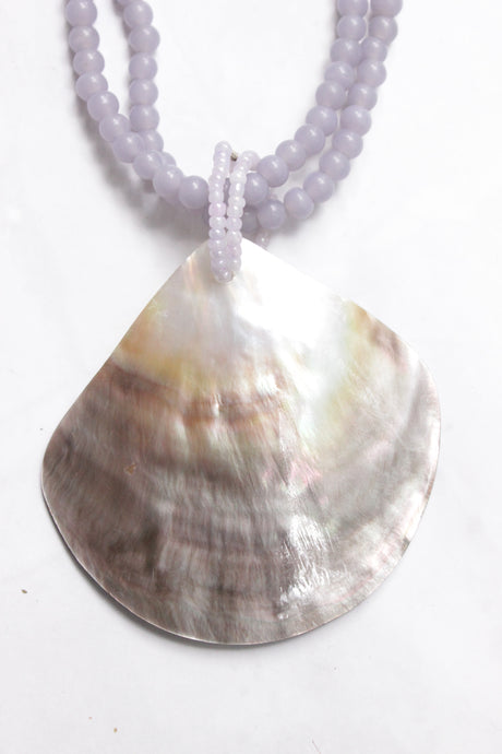 Sea Shell Pendant 2 Layer Purple Beads Necklace