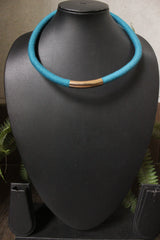 Metal Hasli Choker Necklace Braided with Blue Threads
