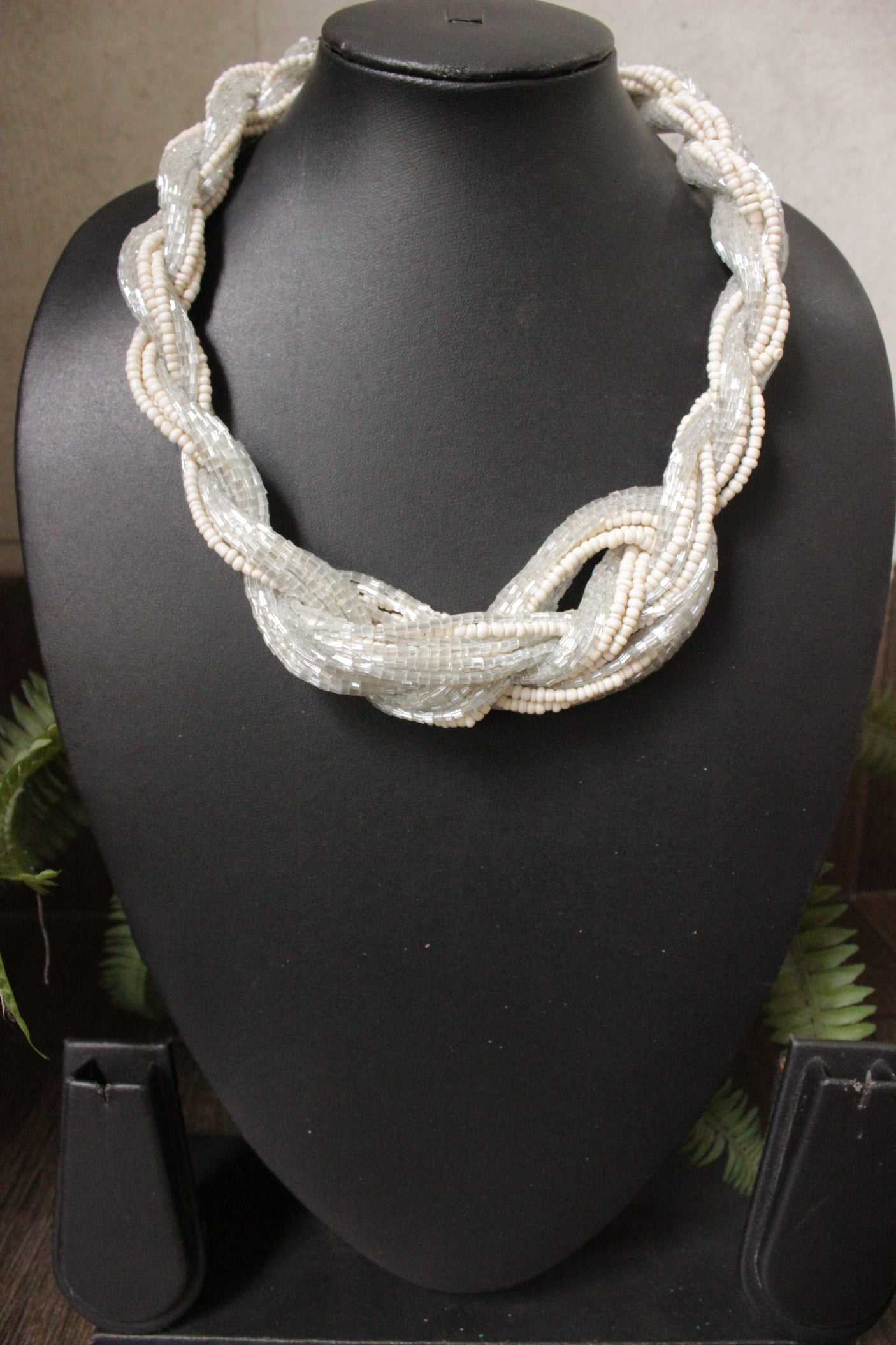 Ivory Acrylic Beads and Glass Beads Twisted Handmade Necklace