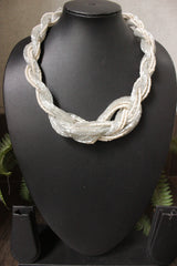 Ivory Acrylic Beads and Glass Beads Twisted Handmade Necklace