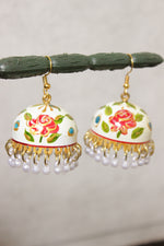 Load image into Gallery viewer, Hand Painted Flowers Meenakari Work Jhumka Earrings with Hints of Gold
