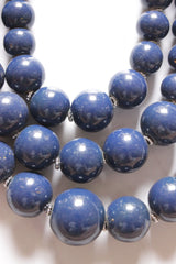 Blue Wooden Beads 3 Layer Chain Closure Necklace