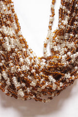 Brown and White Multi-Layer Hand Braided Necklace with Button Closure