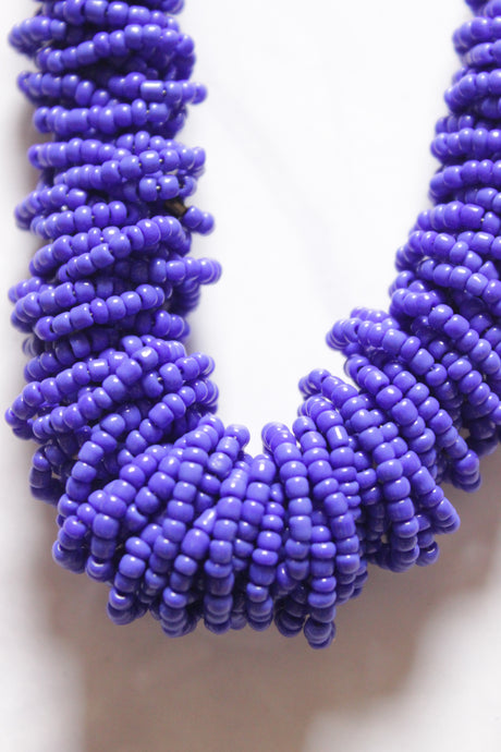 Set of 3 - Necklace, Earrings and Bracelet Violet Hand Braided Beads with Gold Accents Necklace Set