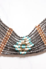 Black and Sky Blue Glass Beads Hand Braided Necklace