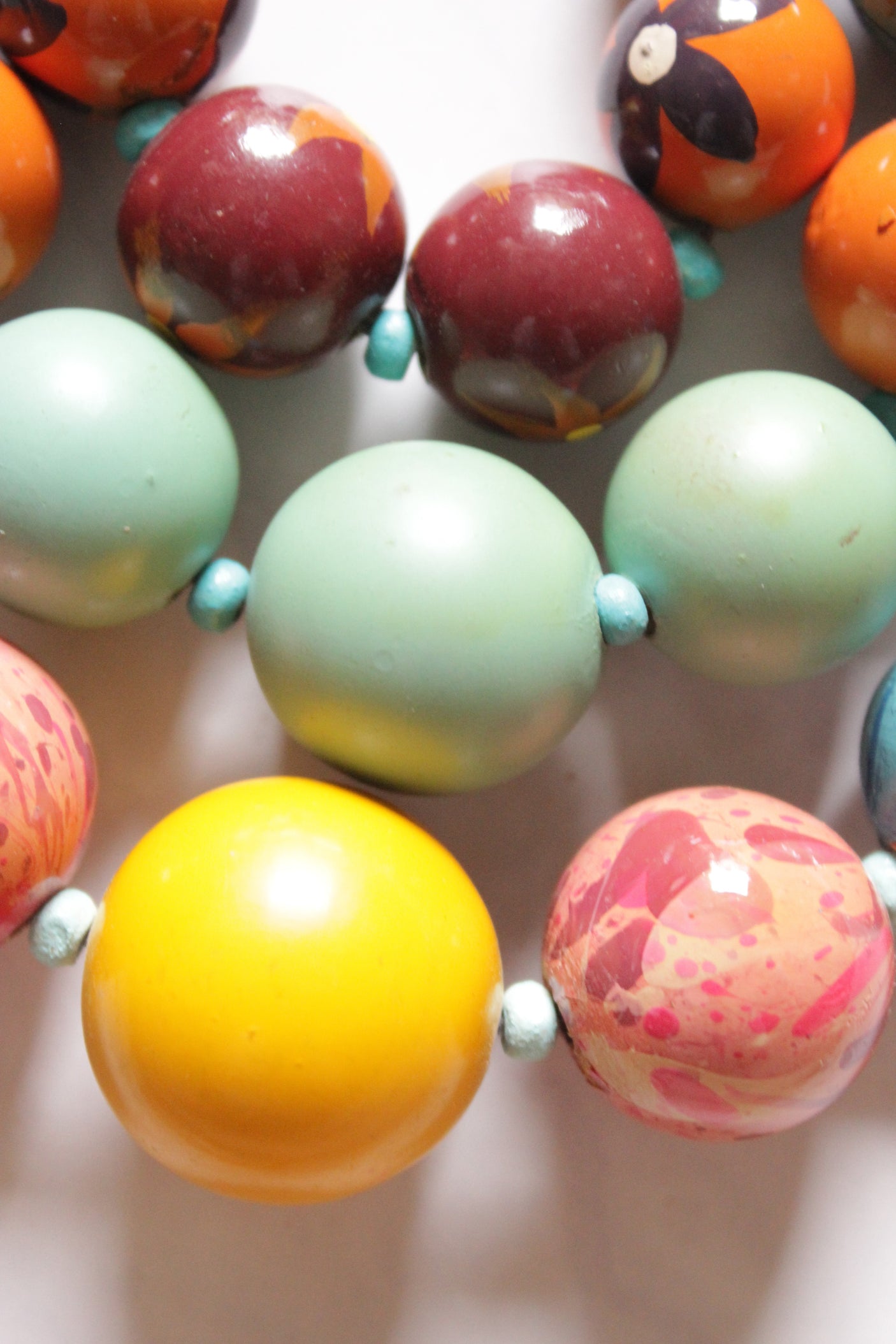 Multi-Color Handpainted Vibrant Wooden Beads 3 Layer Chain Closure Necklace