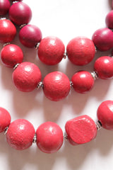 Red Wooden Beads 3 Layer Chain Closure Necklace