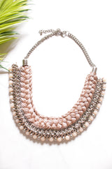 Peach Fabric Threads Braided with Metal Accents Handmade Necklace
