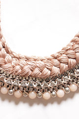 Peach Fabric Threads Braided with Metal Accents Handmade Necklace