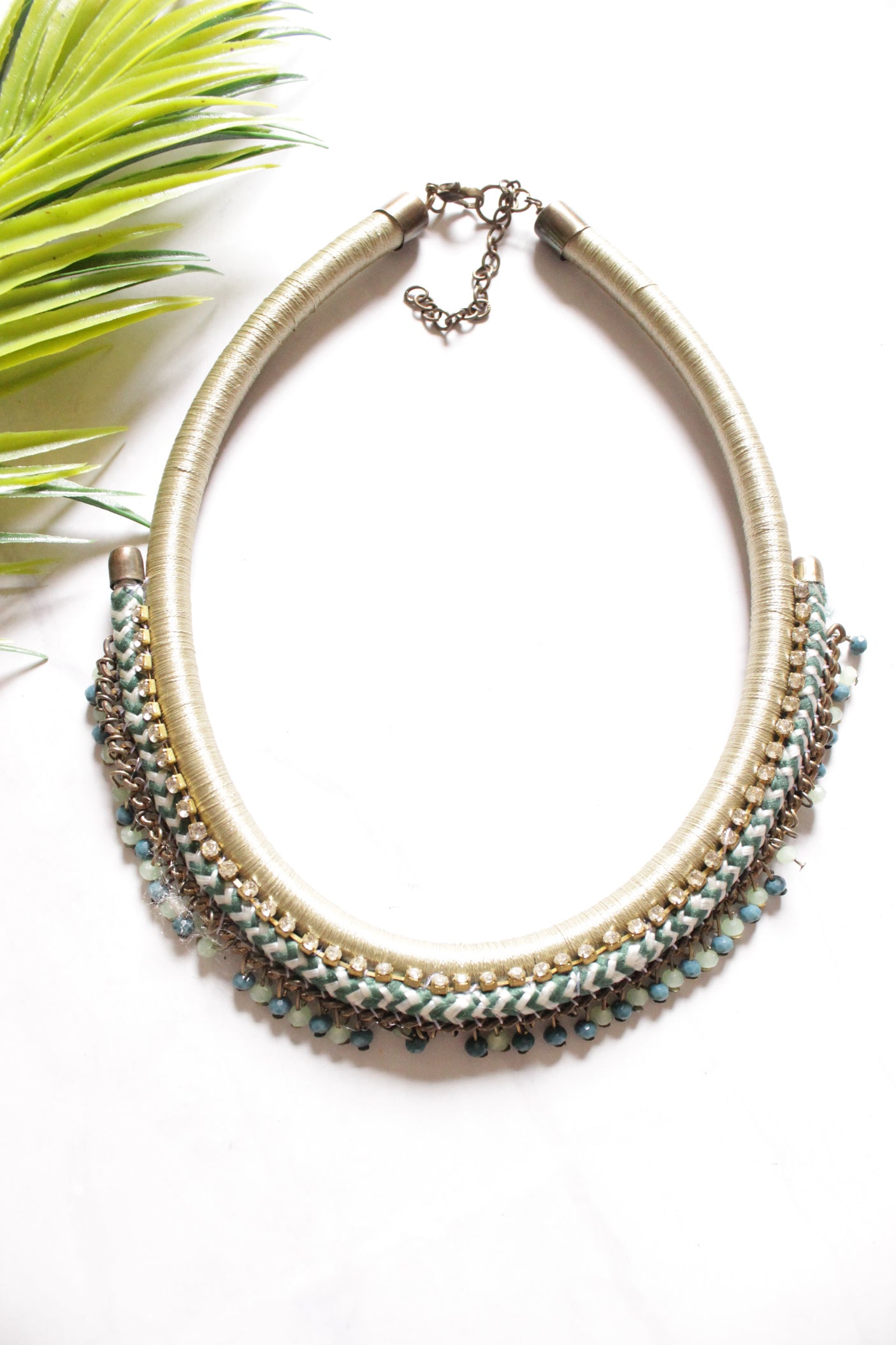 Braided Fabric Threads and Beads Handmade Necklace