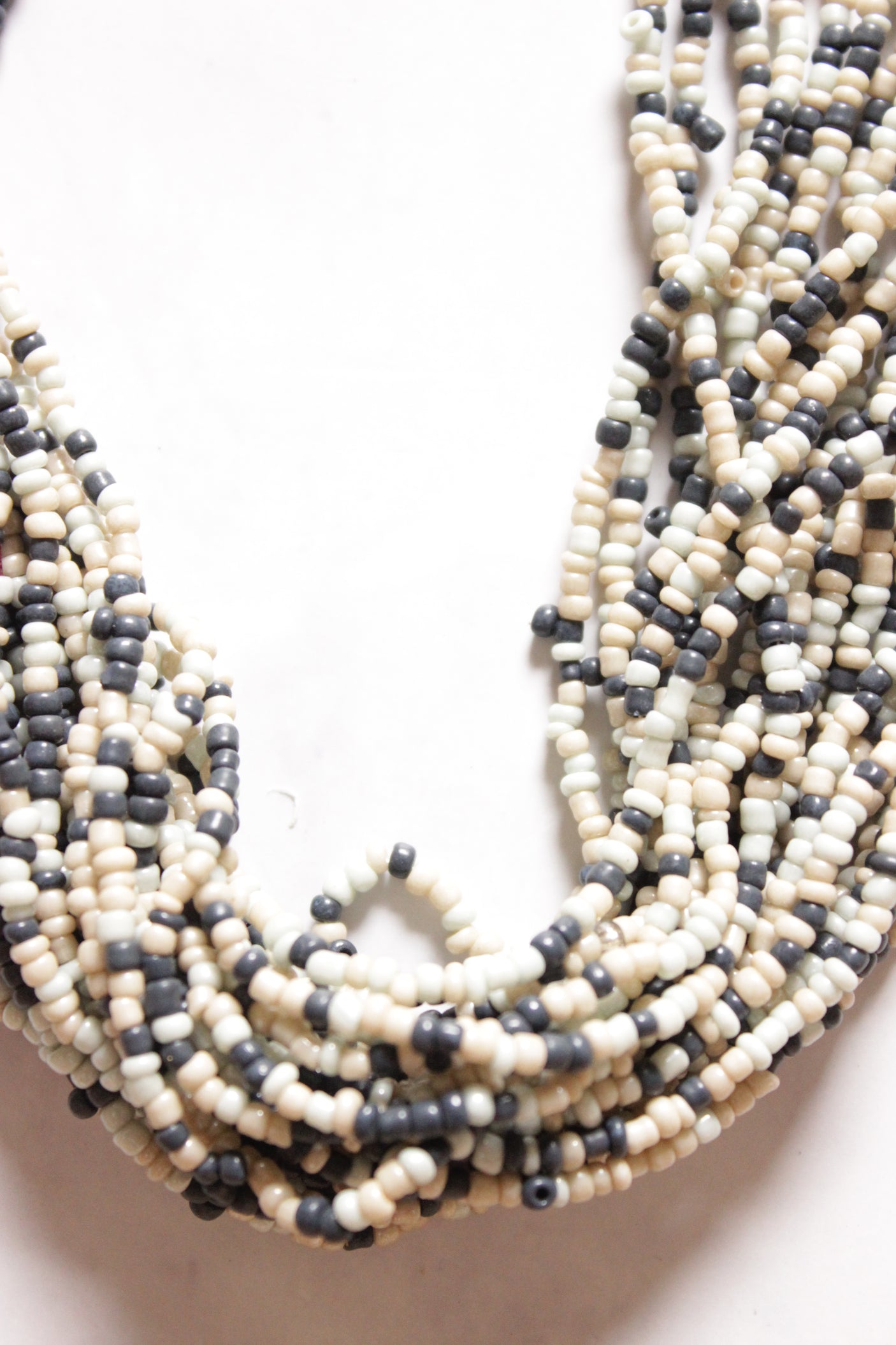 Earthy Grey and Ivory Multi-Layer Hand Braided Necklace with Button Closure