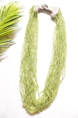 Light Green Multi-Layer Hand Braided Necklace with Button Closure