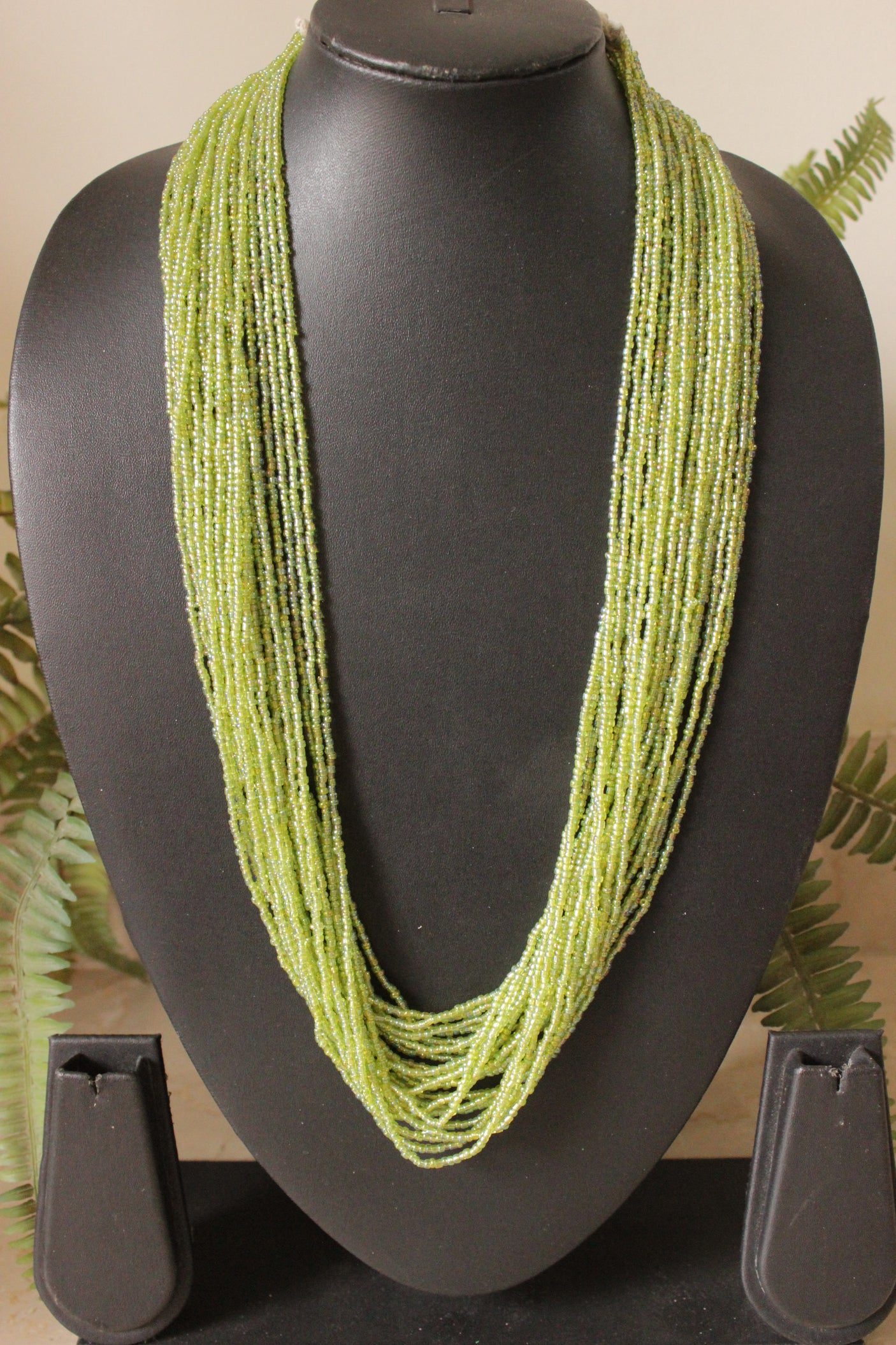 Light Green Multi-Layer Hand Braided Necklace with Button Closure