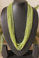 Light Green Multi-Layer Hand Braided Necklace with Button Closure