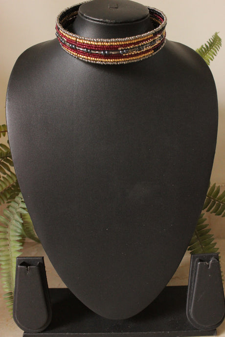 Muted Multi-Color Braided Beads Handmade Choker Necklace