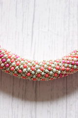 Shades of Pink and Gold Soothing Hand Braided Beads and Fabric Necklace