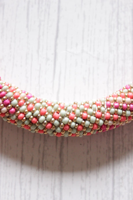 Shades of Pink and Gold Soothing Hand Braided Beads and Fabric Necklace