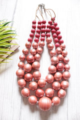 Copper and Pink Spherical Plastic Beads 3 Layer Necklace