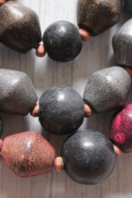 Multi-Color Earthy Circular Acrylic Beads 3 Layer Necklace