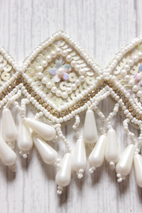 White Sequins and Beads Hand Braided Adjustable Length Choker Necklace