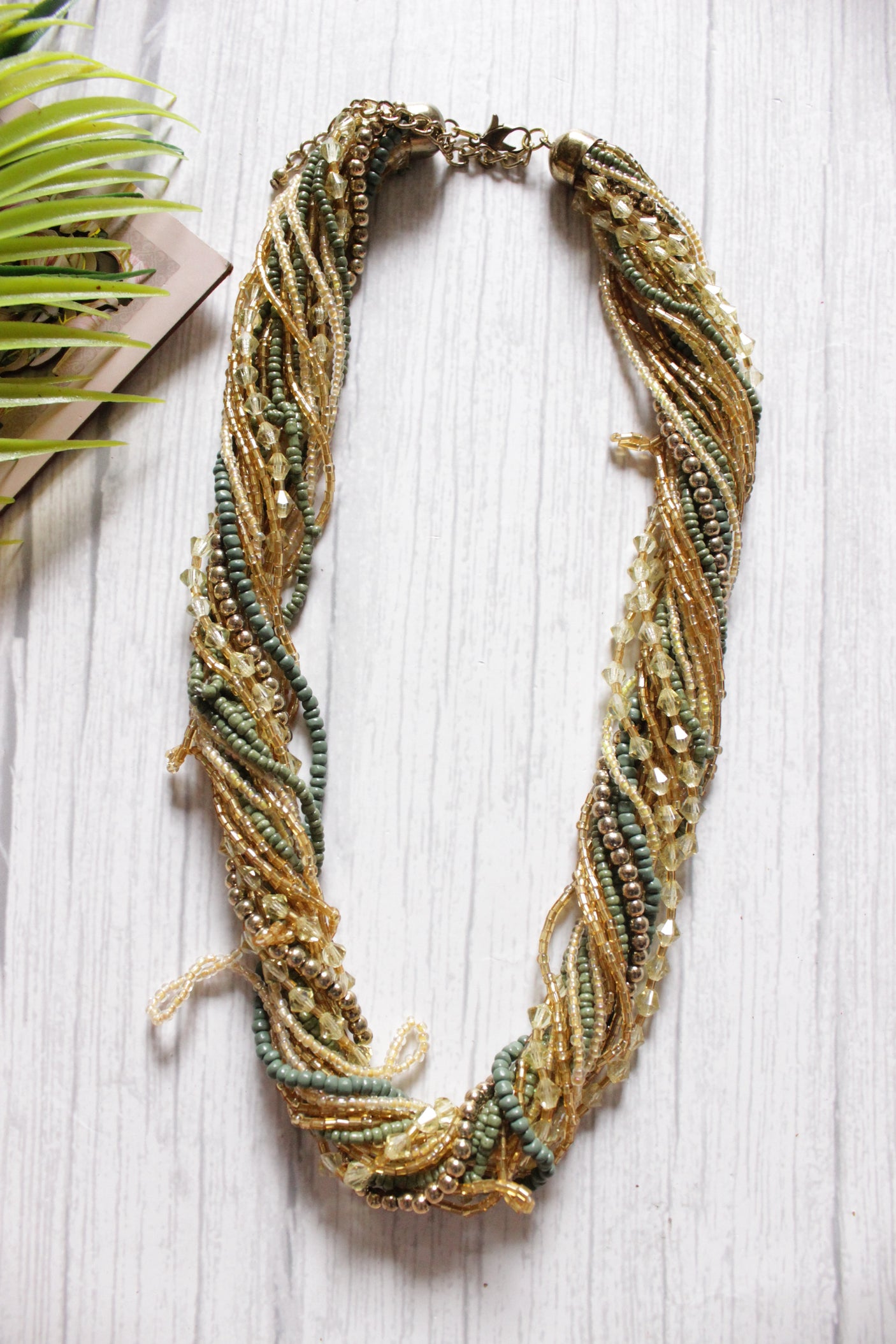 Twisted Glass and Acrylic Beads Hand Braided Beaded Necklace