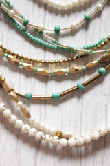 Shaded of White, Blue and Gold Acrylic and Metal Beads Hand Braided Beaded Necklace