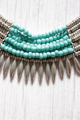 Turquoise Beads and Oxidised Finish Metal Accents Choker Necklace