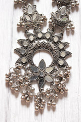 Mirror Work Oxidised Finish Metal Long Necklace with Chain Closure