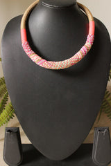 Shades of Pink and Gold Soothing Hand Braided Beads and Fabric Necklace