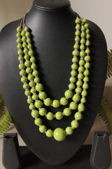 Lime Green Circular Acrylic Beads 3 Layer Necklace