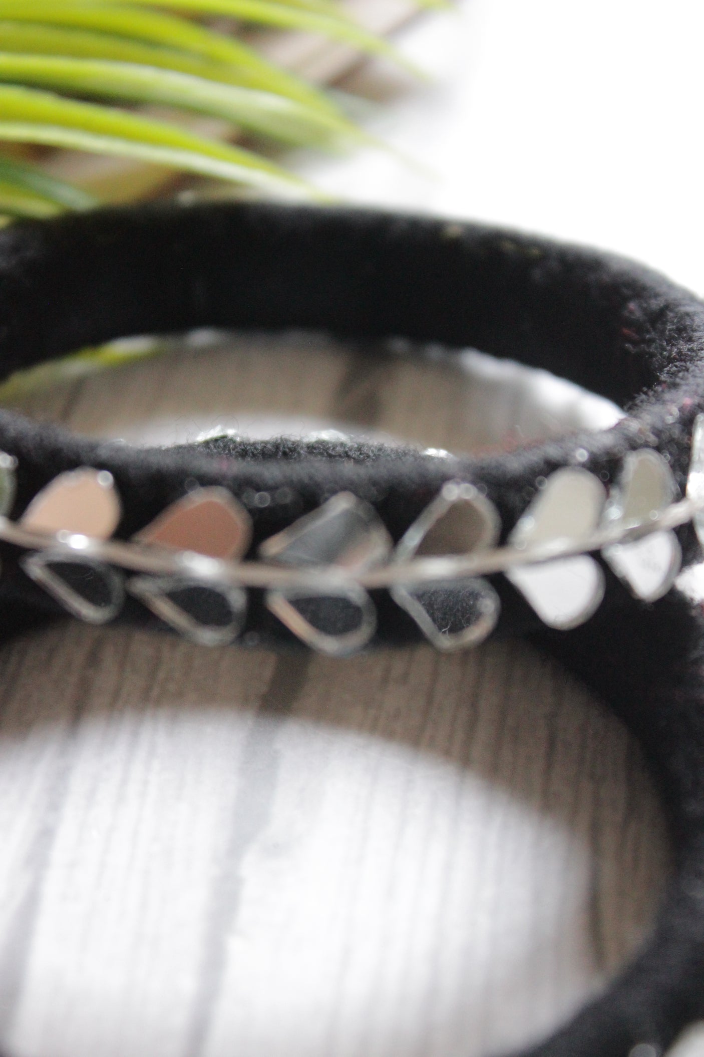 Black Fabric Threads and Mirror Work Metal Bangles - Set of 2