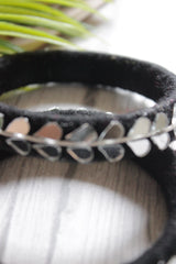 Black Fabric Threads and Mirror Work Metal Bangles - Set of 2