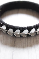 Black Fabric Threads and Mirror Work Metal Bangles - Set of 2