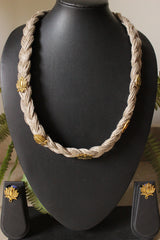Gold Finish Lotus Metal Charms Hand Braided in Jute Threads Choker Necklace