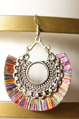 Multi-Color Fabric Threads Mirror Work Oxidised Finish Circular Earrings